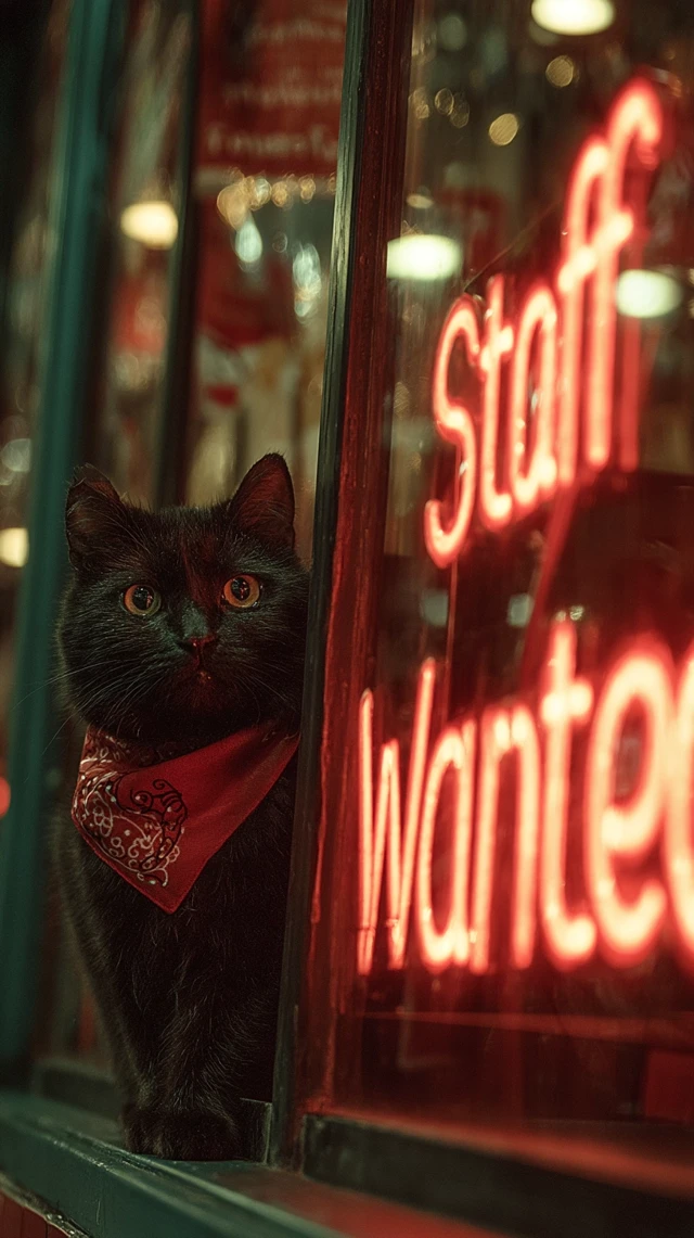 Curious Cat in a Red Bandana at Night