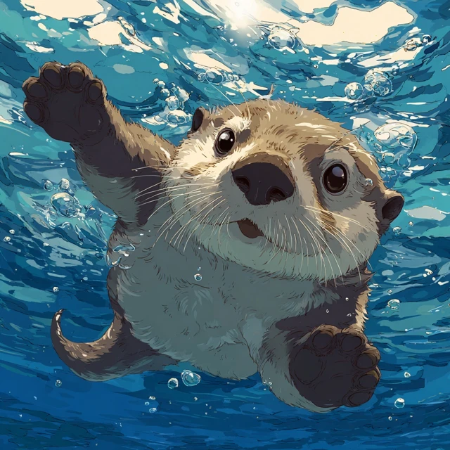 Cute Anime Otter Swimming Underwater