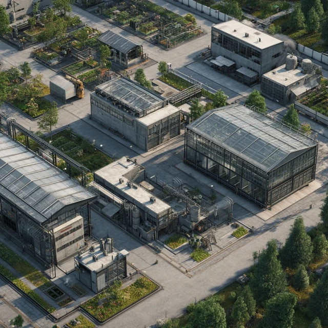 Modern Garden Factory Aerial View