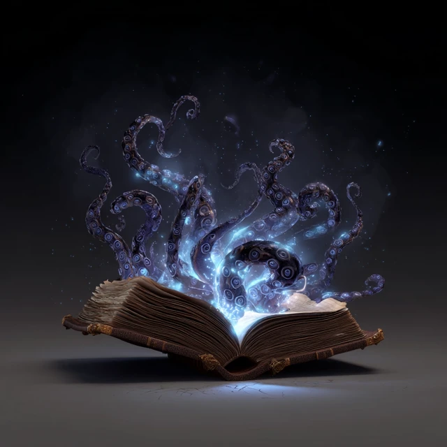 Floating Spellbook With Tentacles A Dark Fantasy Scene