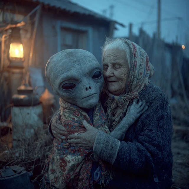 Eerie Russian Village Babushka Alien Portrait 1996