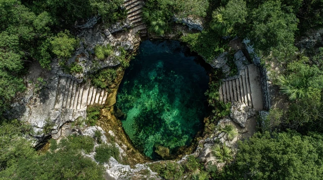 Yucatan Cenote Emerald Water Jungle