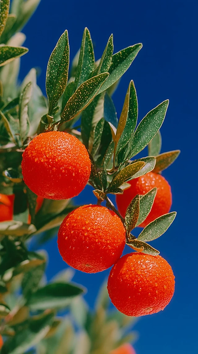 Orange Tree with Oranges and Blue Sky