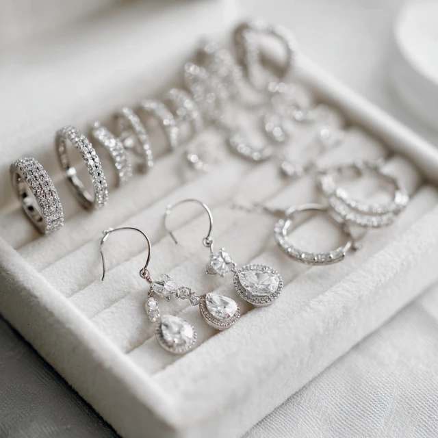 Silver Earrings Diamond Studs Hoops Drop Earring Collection