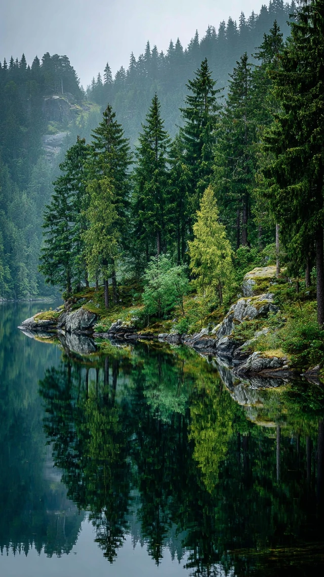 Tranquil Forest Lake Landscape Reflection