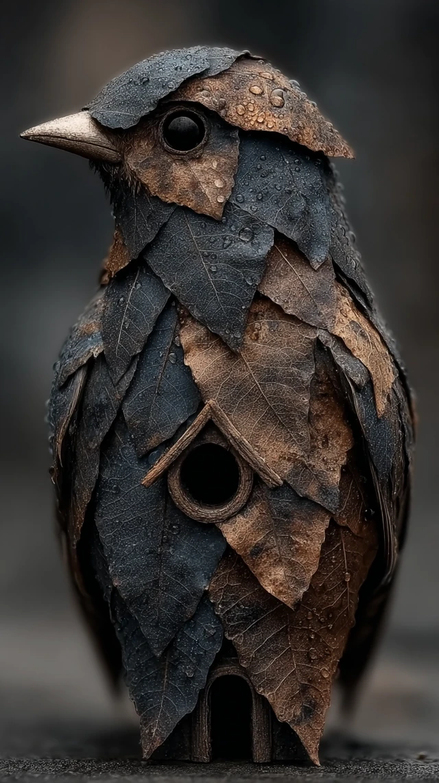 Decaying Leaf Birdhouse: Photorealistic Nature Art