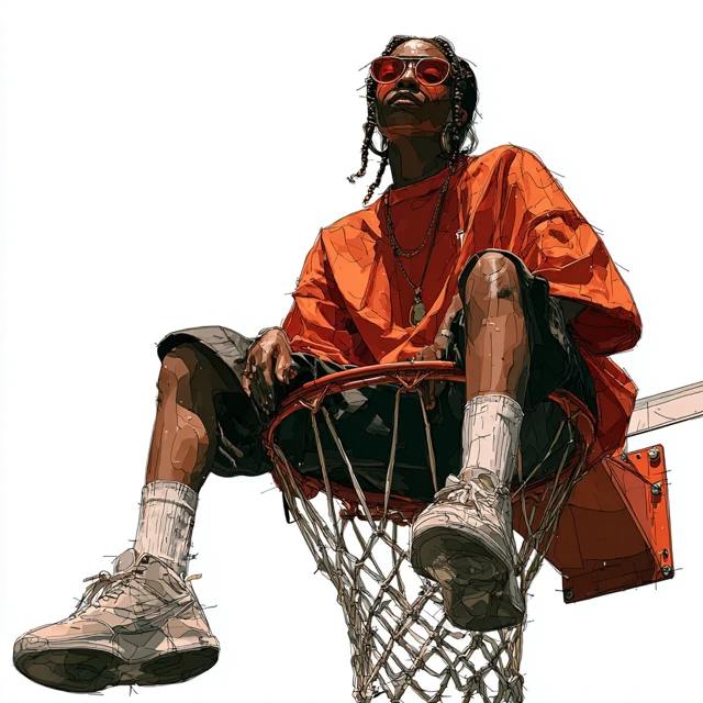 Black Woman on Basketball Hoop Portrait