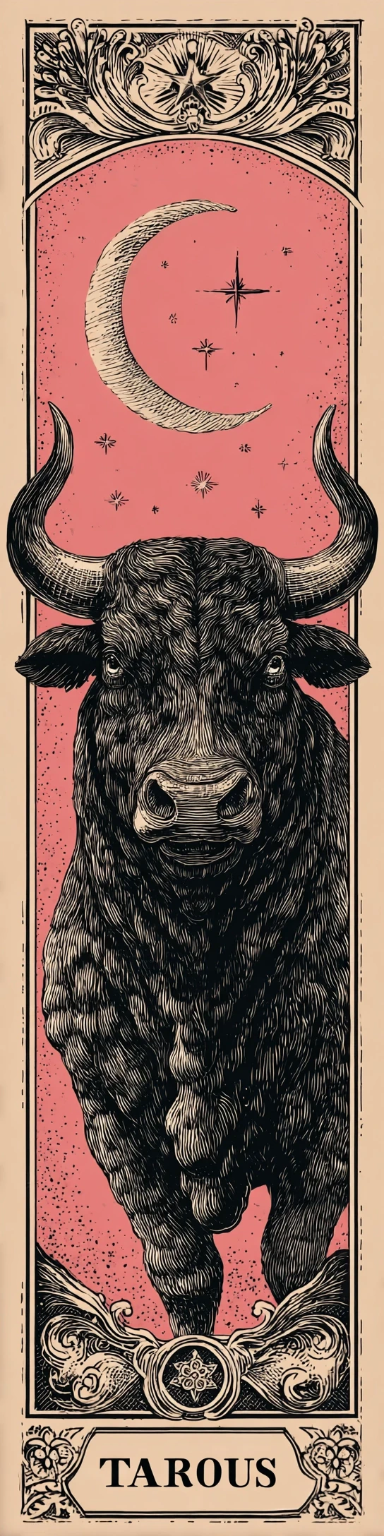 Taurus Zodiac Card Vintage Style Bull Illustration