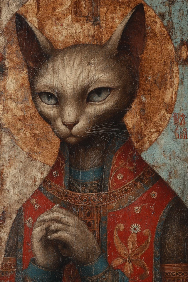 Medieval Icon Holy Cat Painting