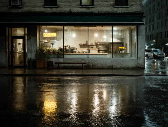 Brooklyn Coffee Shop at Night Realistic Photo