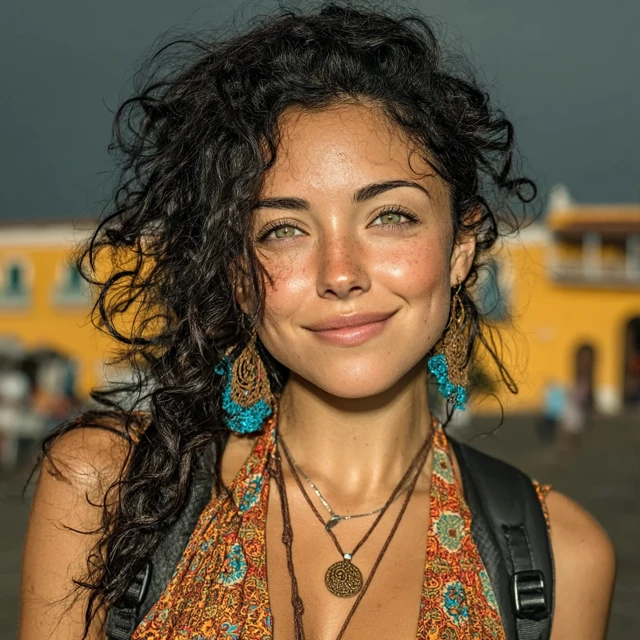 Beautiful Young Hispanic Woman with Curly Hair