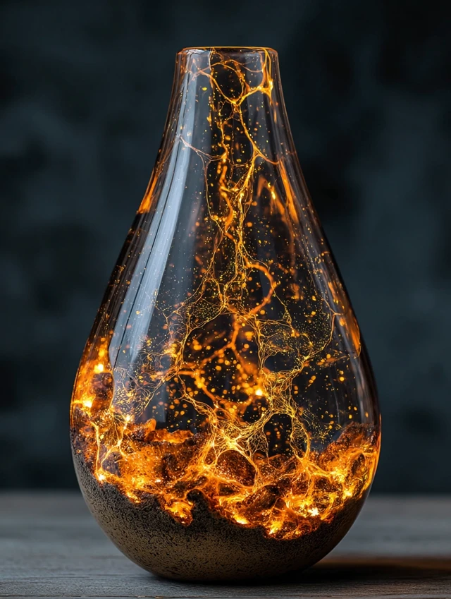 Golden Lava Vase Lamp Art Dark Background Creative Shape