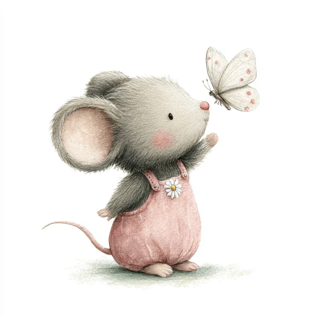 Adorable Mouse Illustration with Butterfly
