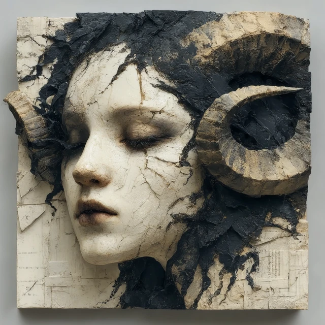 Gothic Woman Horns Oil Painting