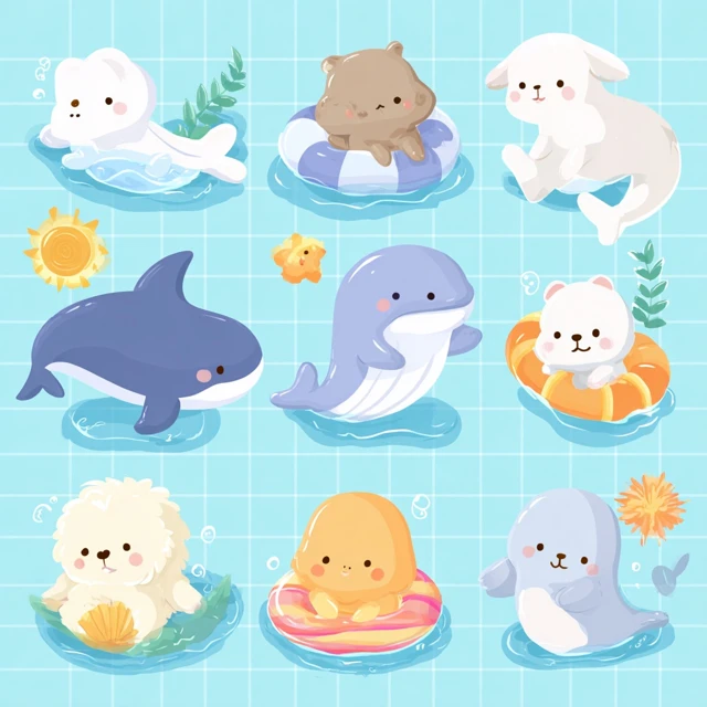 Kawaii Animals Summer Fun Illustration