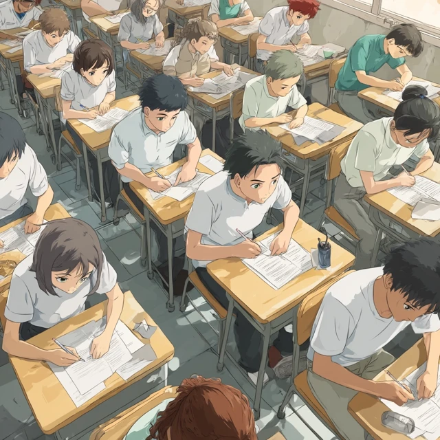 Anime Students Taking Exam