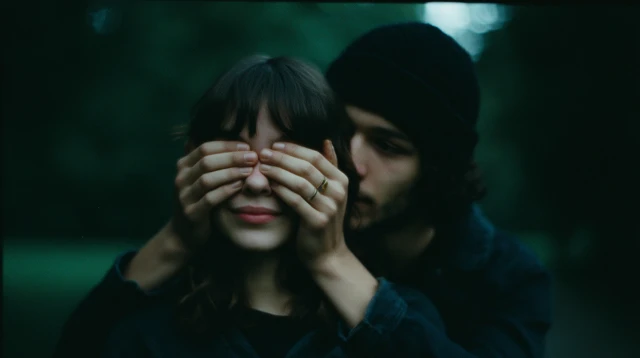 Couple in Love Paris Park Romantic Cinematic Still