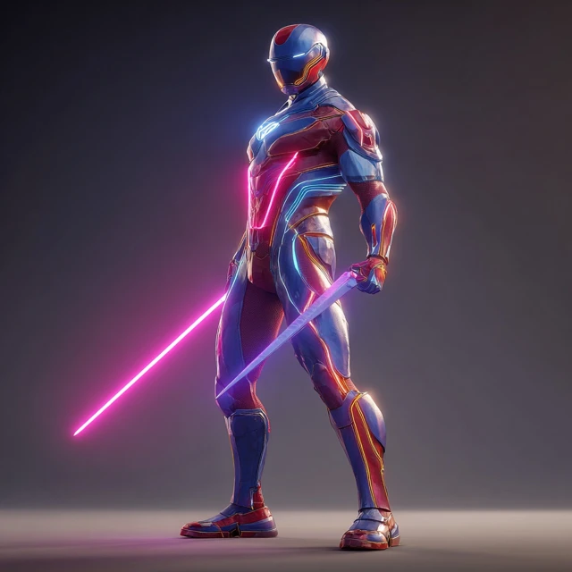 Neon Knight Superhero with Laser Powers