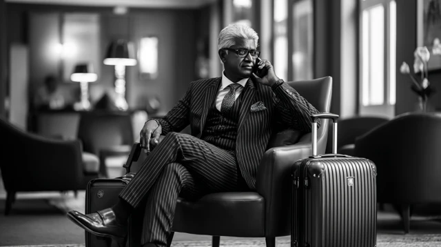 Indian Businessman in Luxury Hotel Black and White