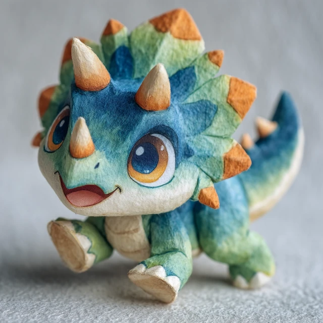 Cute Anime Triceratops Papercraft Illustration
