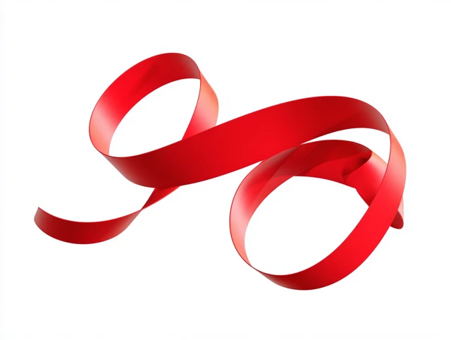 Red Ribbon 3D Rendering Isometric Spiral on White Background