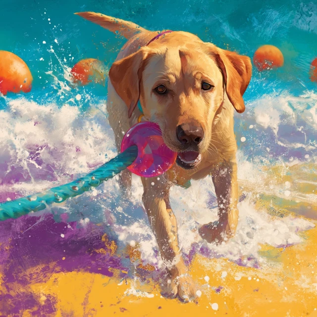 Labrador on a Colorful Beach