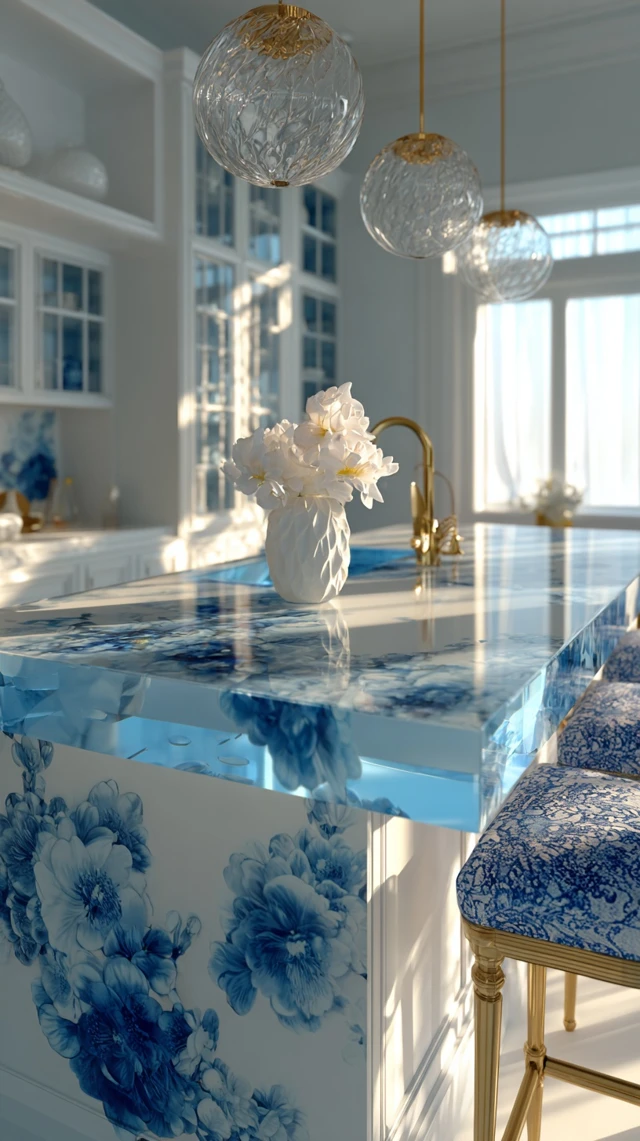 Luxury Kitchen Design with Gold and Chinoiserie Accents