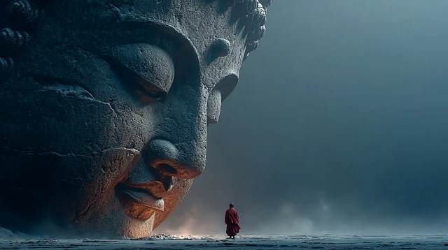 Giant Buddha Face Surreal 3D Render
