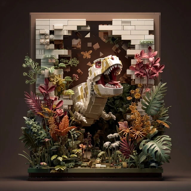 Lego Dinosaur Breaking Wall Colorful Illustration