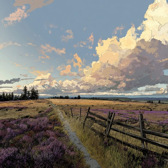 County Road at Golden Hour with Wooden Fence