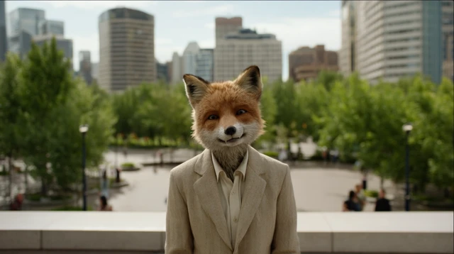 Fox in a Suit Cityscape Daytime