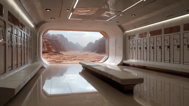Futuristic Locker Room on Mars SciFi Interior Design