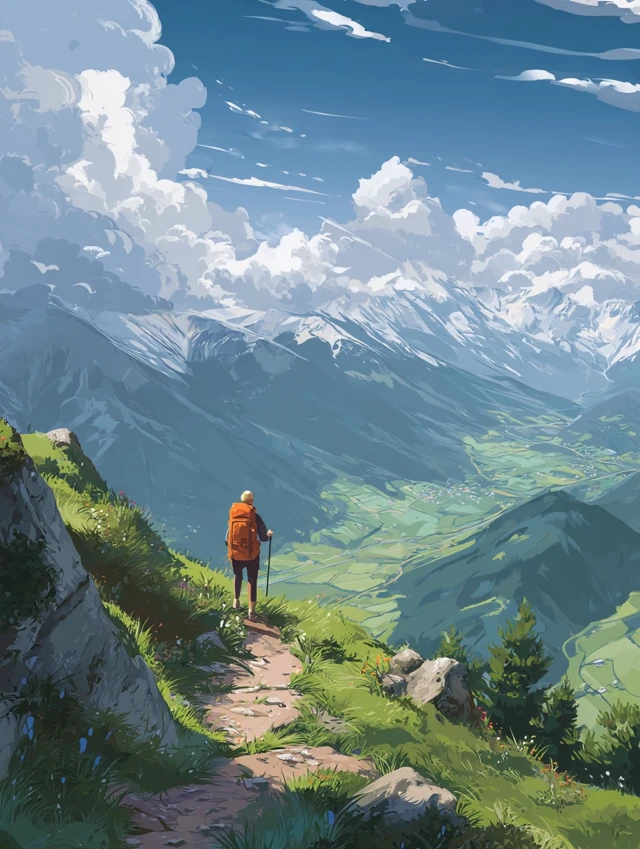 Hiker in Nature Mountain View Artwork