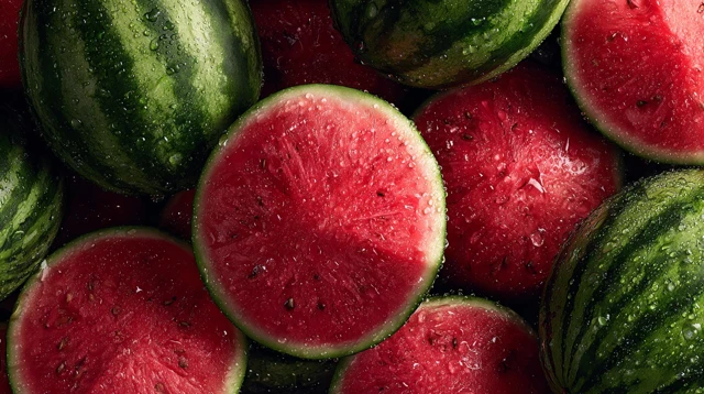 Fresh Watermelon Slices with Sparkling Raindrops