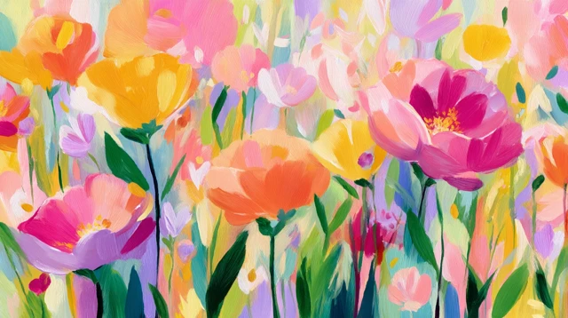 Abstract Flower Field Painting Pastel Colors