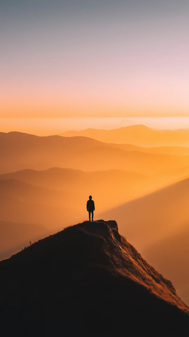 Sunrise Silhouette on Mountain Peak Wallpaper