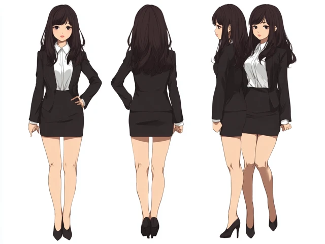 Japanese Anime Girl Character Sheet in Black Suit
