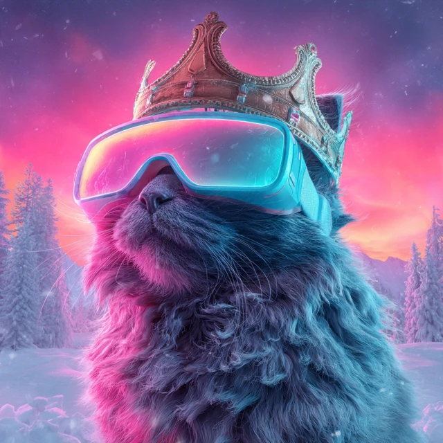 Cool Cat with Crown and VR Glasses Synthwave Art