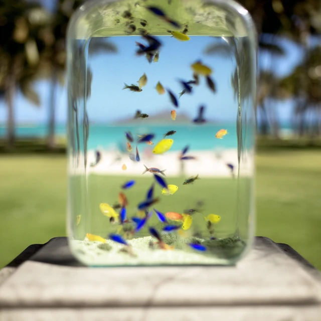 Tropical Fish Tank with Beach View