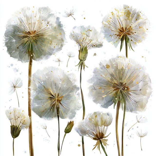 Realistic Dandelion Flowers on White Background
