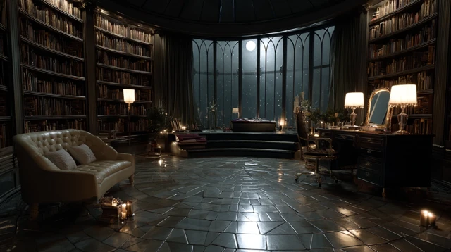 Cozy Dark Gothic Library Interior