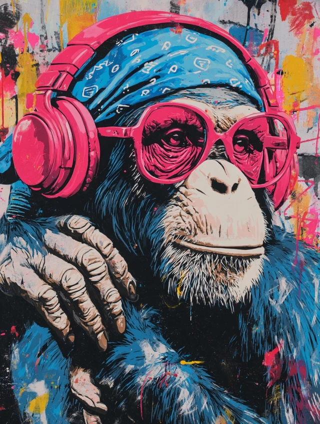 Chimpanzee Portrait Headphones Sunglasses Pop Art
