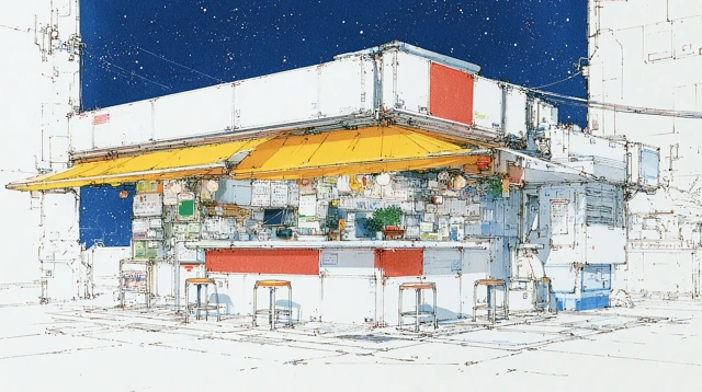 Tokyo Noodle Bar at Night Illustration