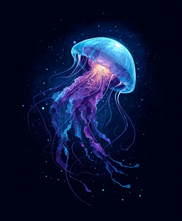 Jellyfish in Space Glowing Illustration