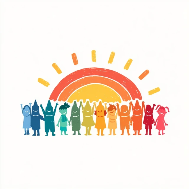 Children Rainbow Crayons Logo Preschool Kids
