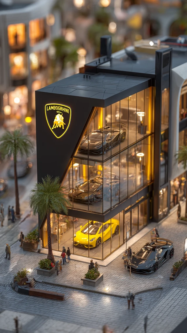 Lamborghini Dealership Futuristic Luxury Miniature