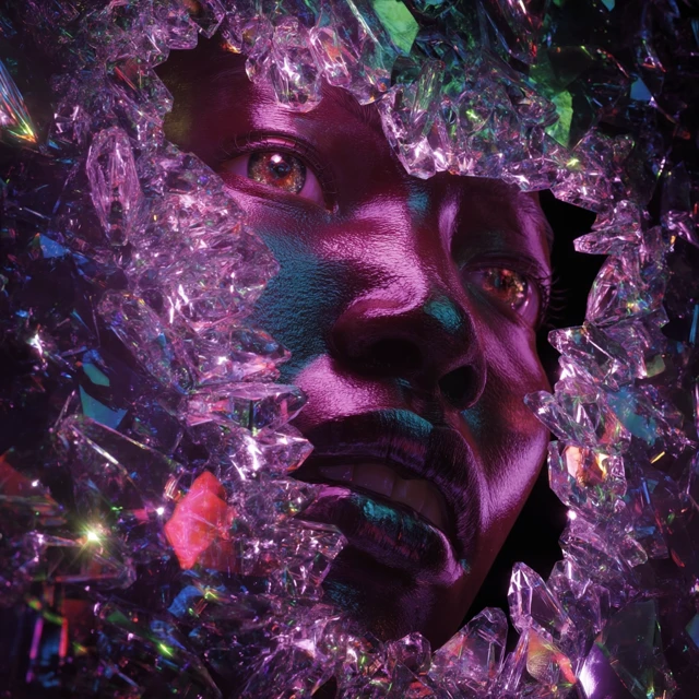 Distorted Face Neon Crystal Art