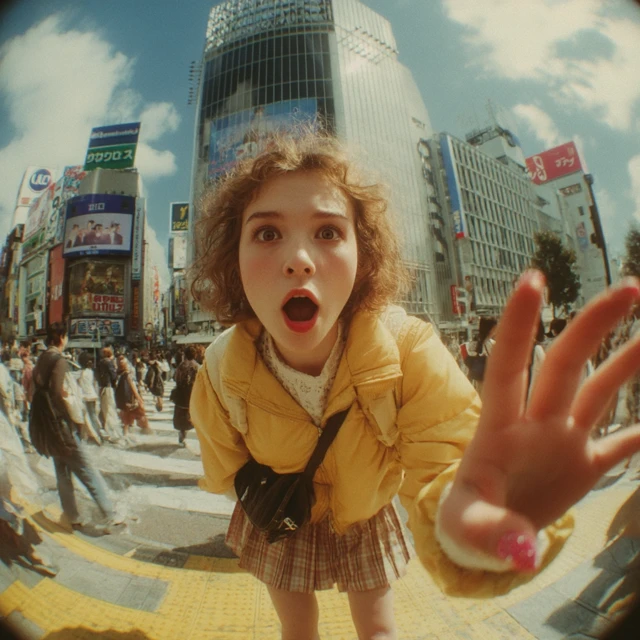 Tokyo Shibuya Crossing Candid Photo Woman Surprise