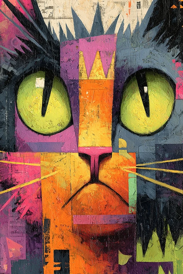 Oil Painted Cat Portrait Neo Expressionist Art