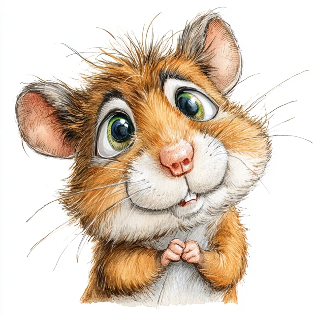 Cartoon Hamster Watercolor Art with Big Eyes